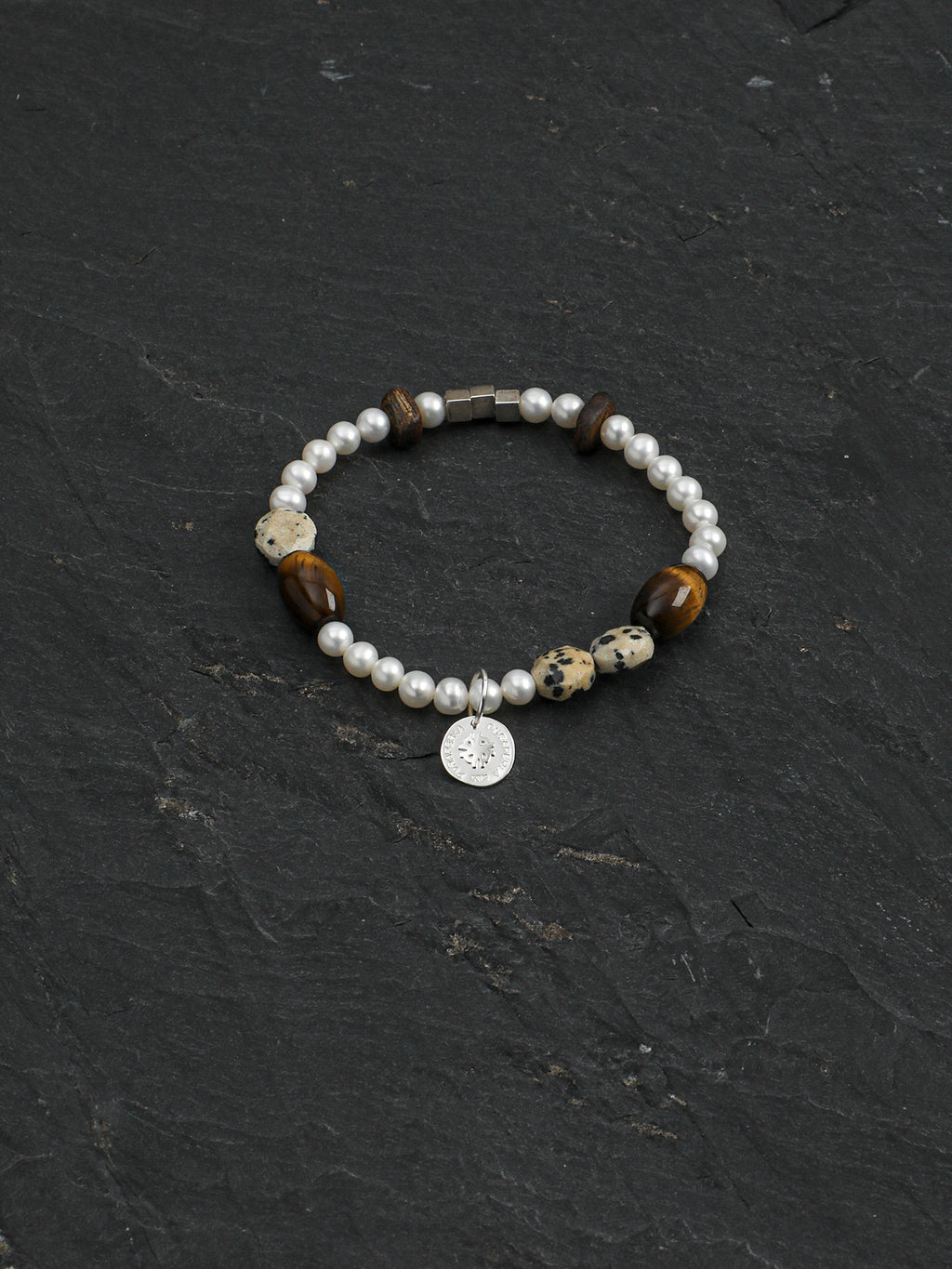 Tiger's Eye Spotted Stone Bracelet — yellow tiger's eye seed bead & spotted disc stone & S925 Sterling Silver | SENLORE