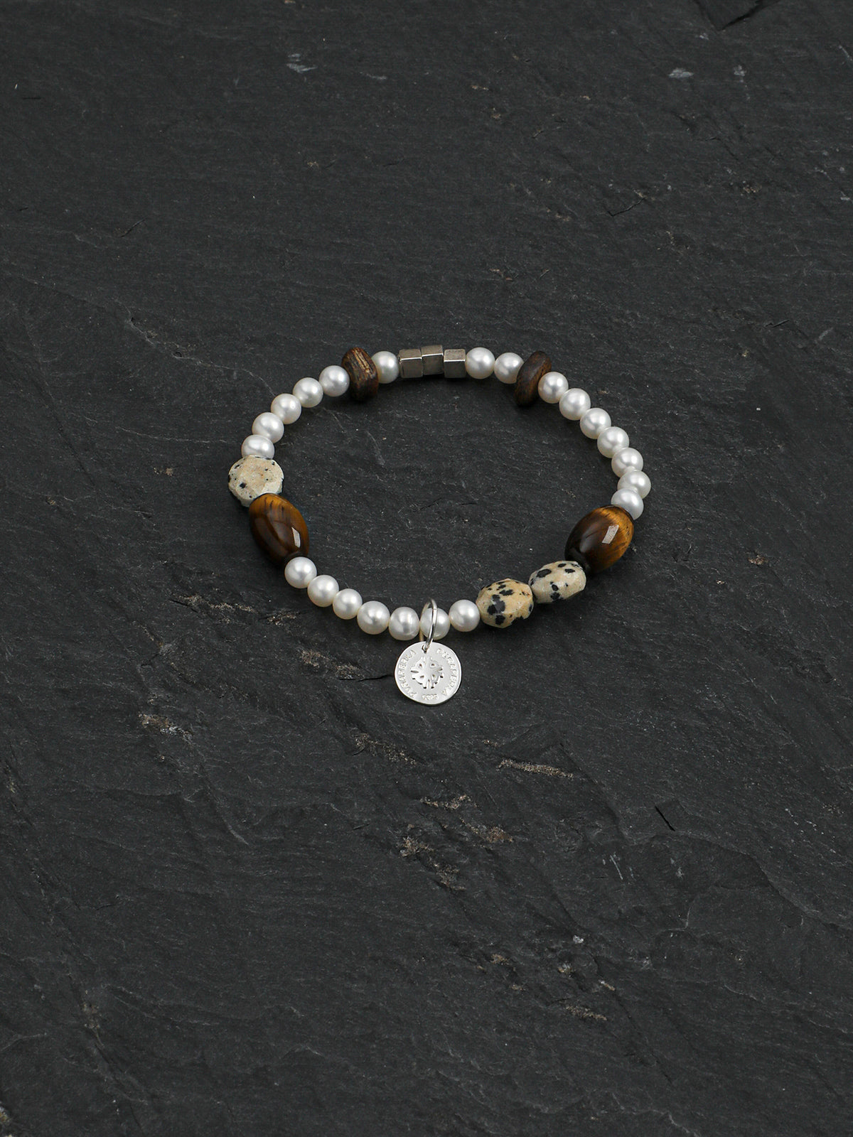 Tiger's Eye Spotted Stone Bracelet — yellow tiger's eye seed bead & spotted disc stone & S925 Sterling Silver | SENLORE