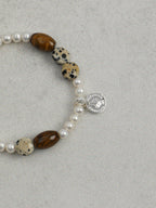 Tiger's Eye Spotted Stone Bracelet — yellow tiger's eye seed bead & spotted disc stone & S925 Sterling Silver | SENLORE
