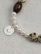 Tiger's Eye Spotted Stone Bracelet — yellow tiger's eye seed bead & spotted disc stone & S925 Sterling Silver | SENLORE