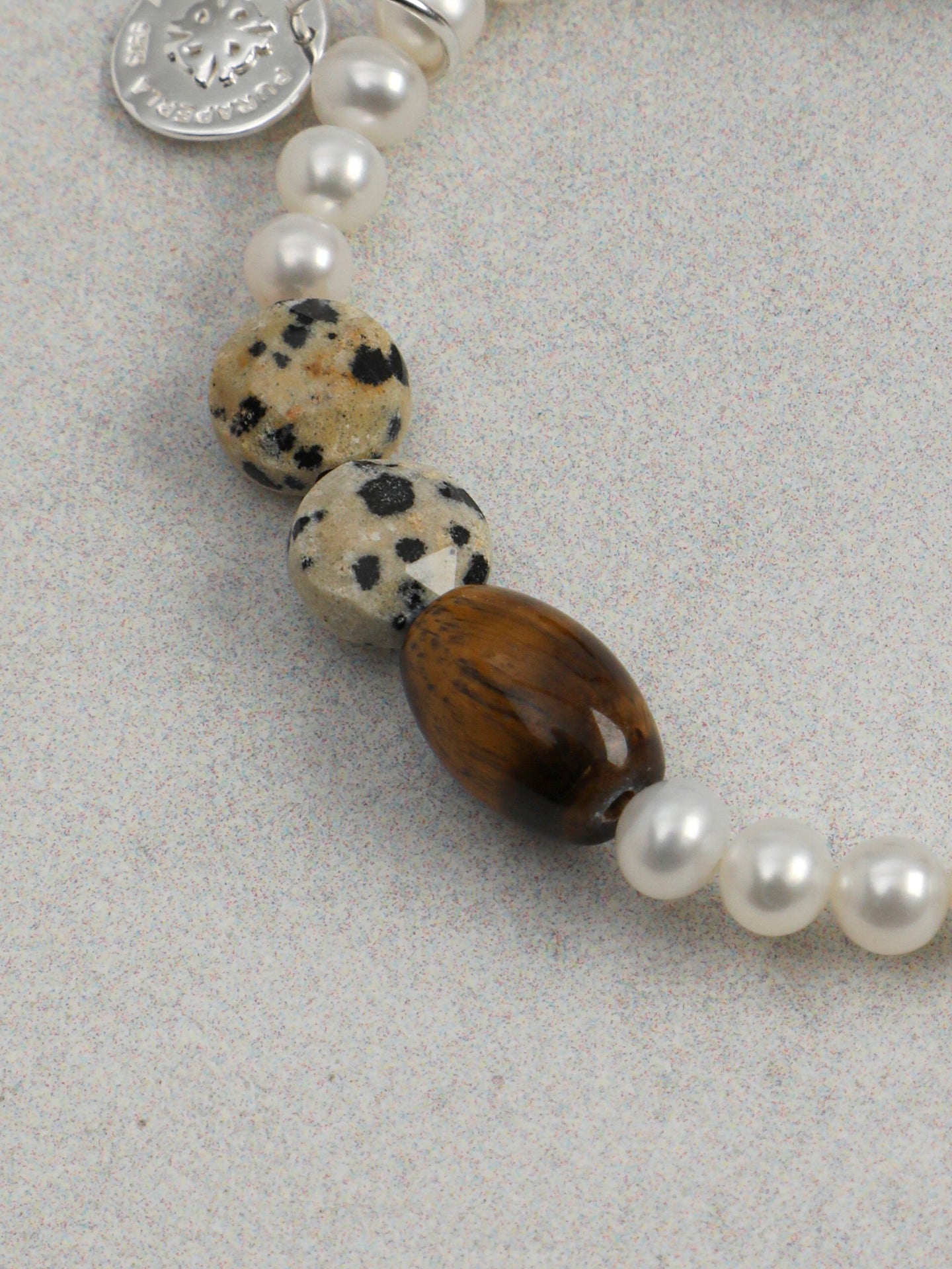 Tiger's Eye Spotted Stone Bracelet — yellow tiger's eye seed bead & spotted disc stone & S925 Sterling Silver | SENLORE