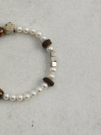 Tiger's Eye Spotted Stone Bracelet — yellow tiger's eye seed bead & spotted disc stone & S925 Sterling Silver | SENLORE