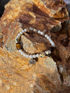 Tiger's Eye Spotted Stone Bracelet — yellow tiger's eye seed bead & spotted disc stone & S925 Sterling Silver | SENLORE