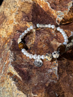 Tiger's Eye Spotted Stone Bracelet — yellow tiger's eye seed bead & spotted disc stone & S925 Sterling Silver | SENLORE