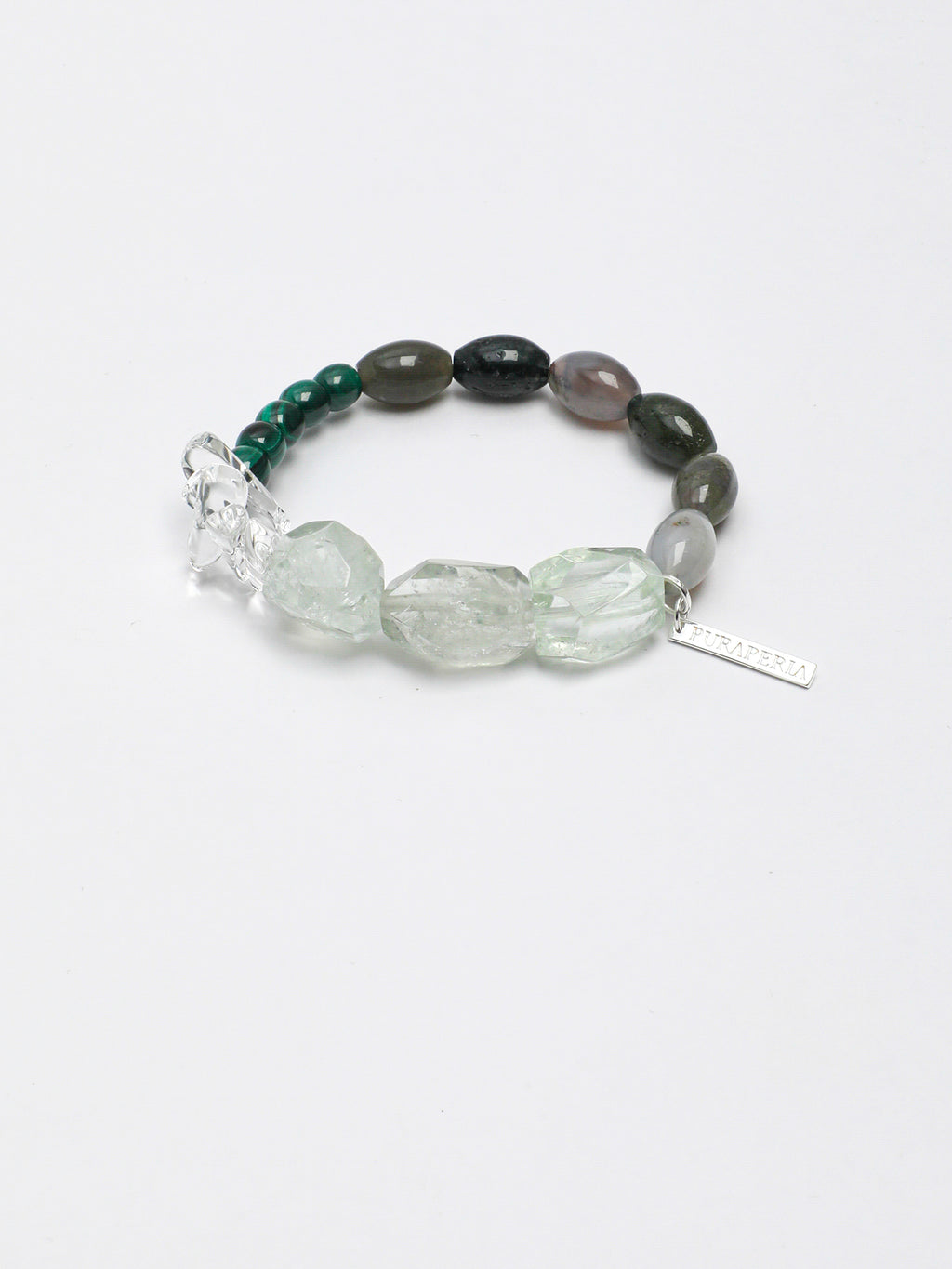 Wood Element Green Crystal Bracelet — green quartz freeform nuggets, moss seed beads... | SENLORE