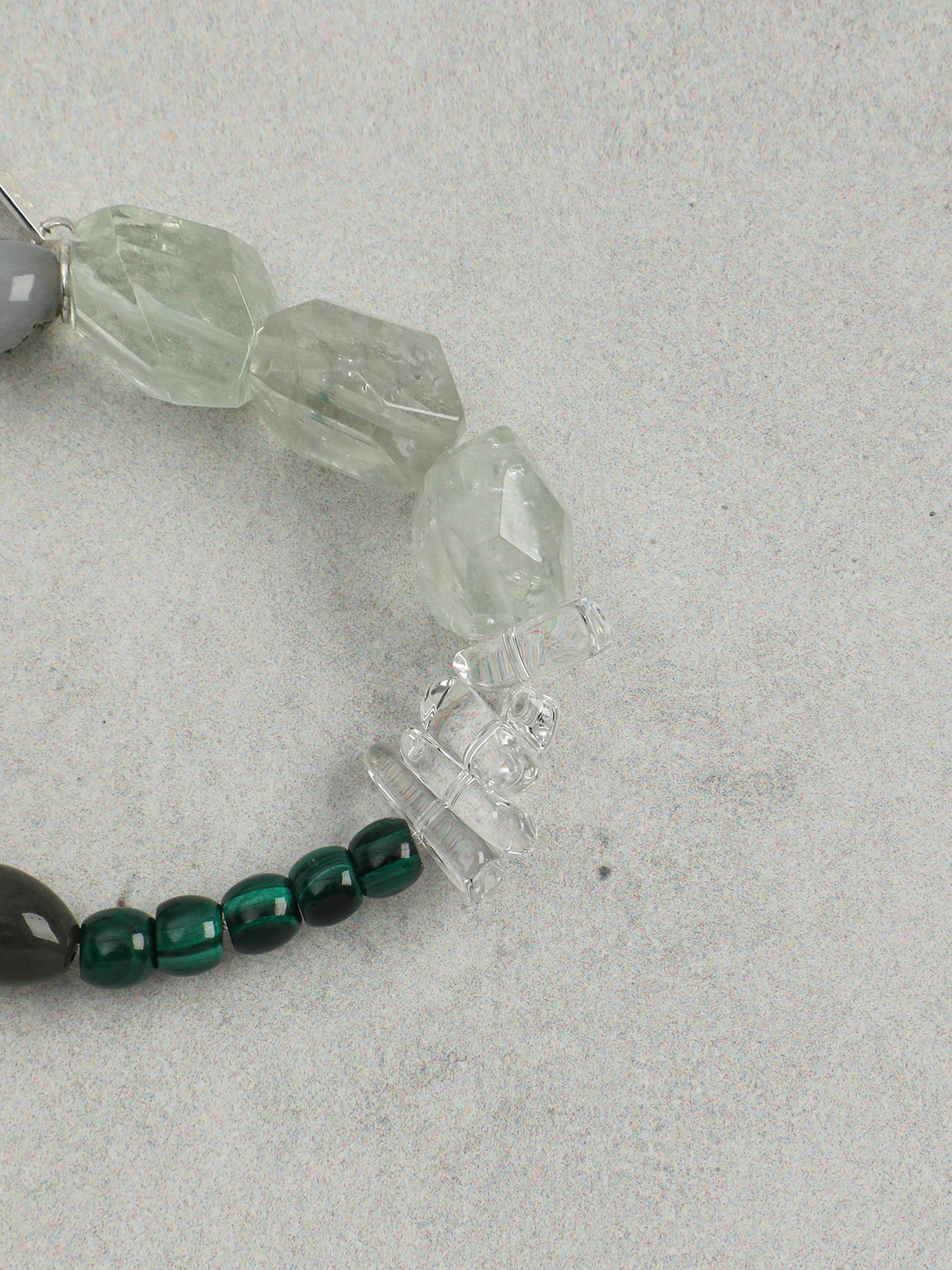 Wood Element Green Crystal Bracelet — green quartz freeform nuggets, moss seed beads... | SENLORE