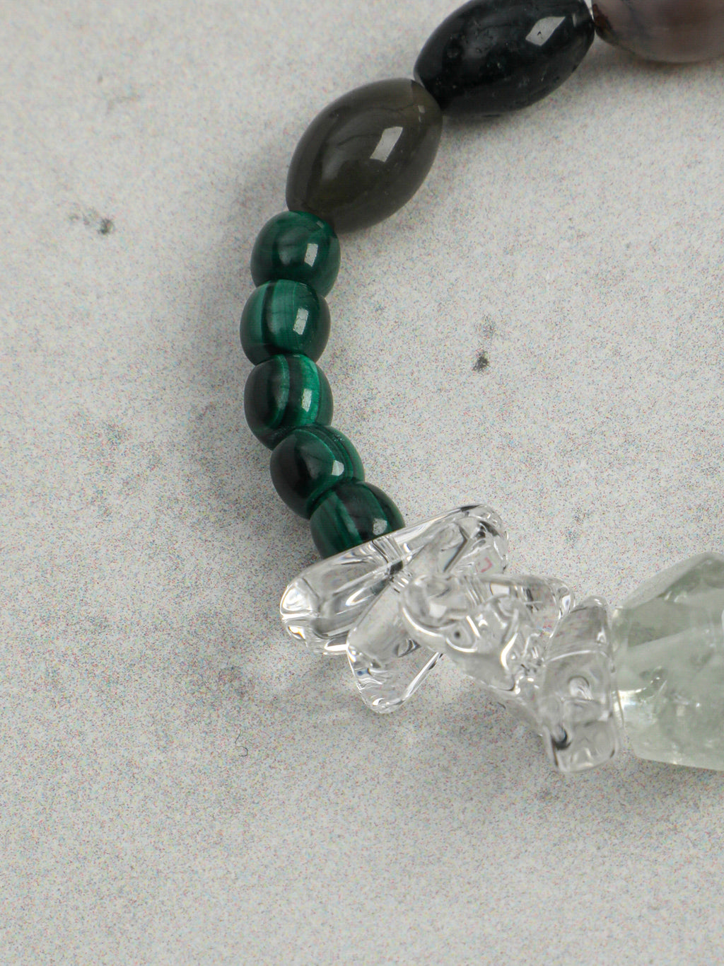 Wood Element Green Crystal Bracelet — green quartz freeform nuggets, moss seed beads... | SENLORE