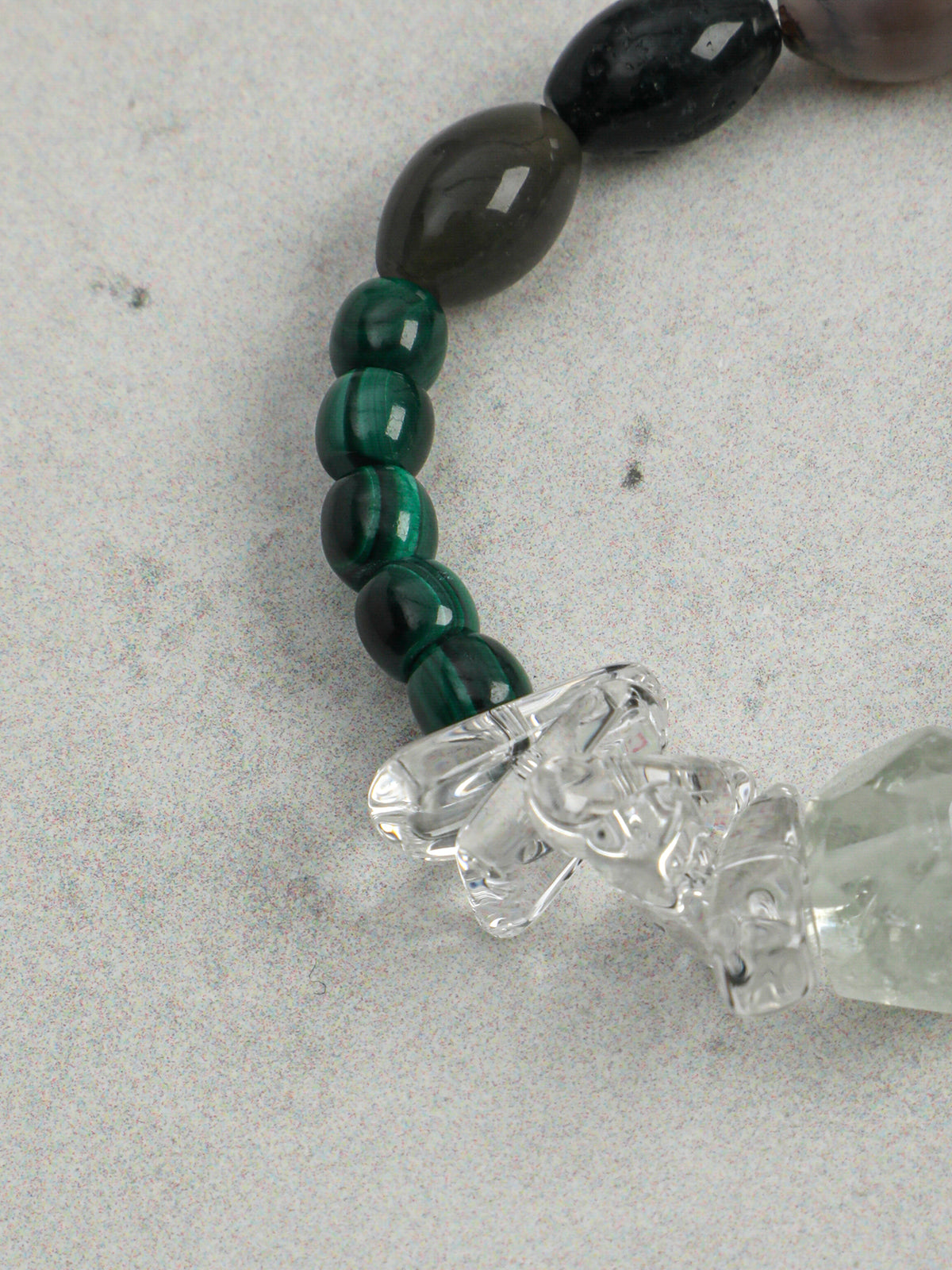 Wood Element Green Crystal Bracelet — green quartz freeform nuggets, moss seed beads... | SENLORE