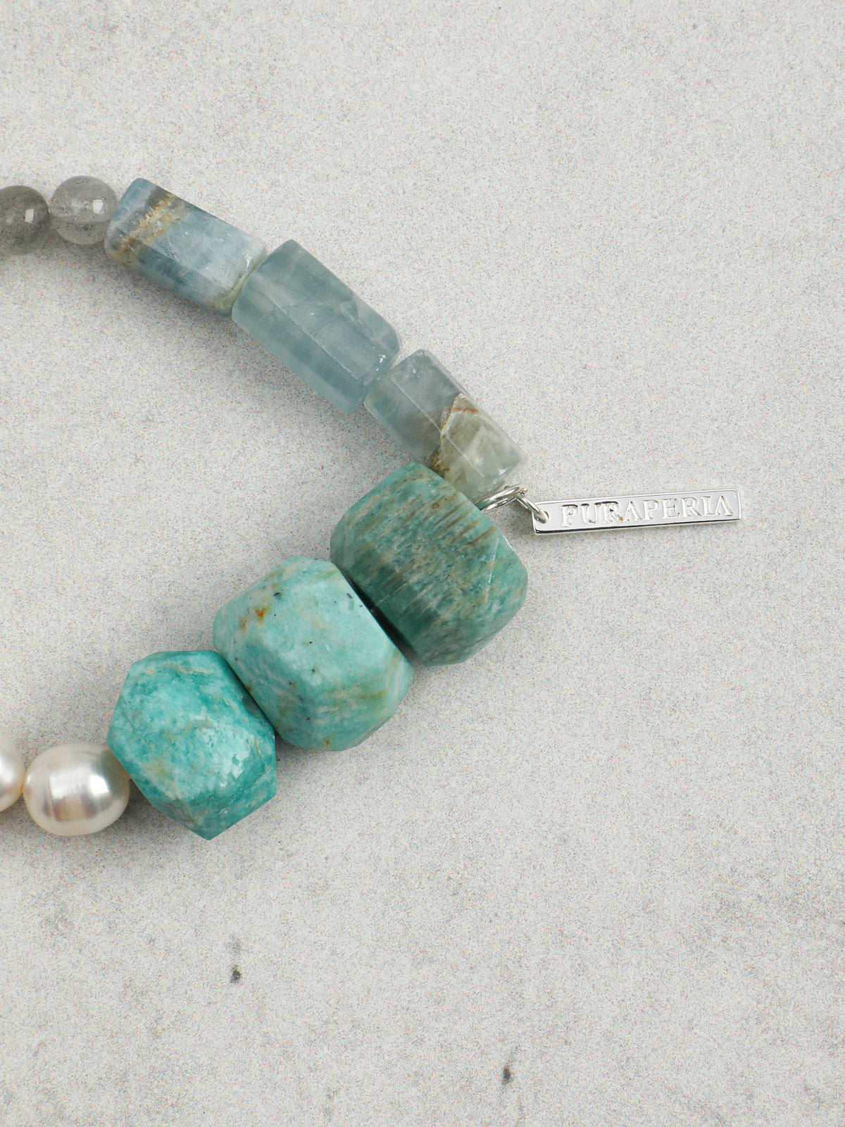 Blue Lake Water Element Bracelet — large freeform amazonite & blue lace stone & S925 Sterling Silver | SENLORE