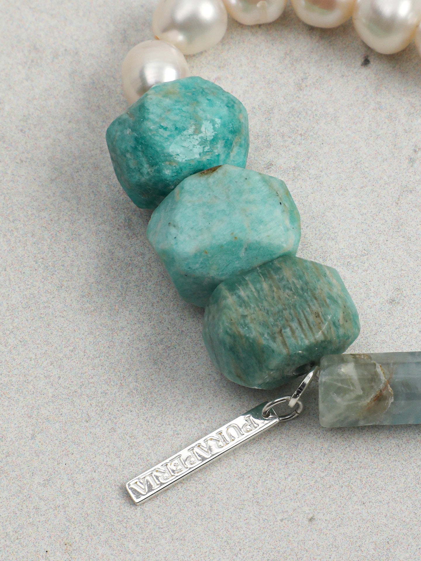 Blue Lake Water Element Bracelet — large freeform amazonite & blue lace stone & S925 Sterling Silver | SENLORE
