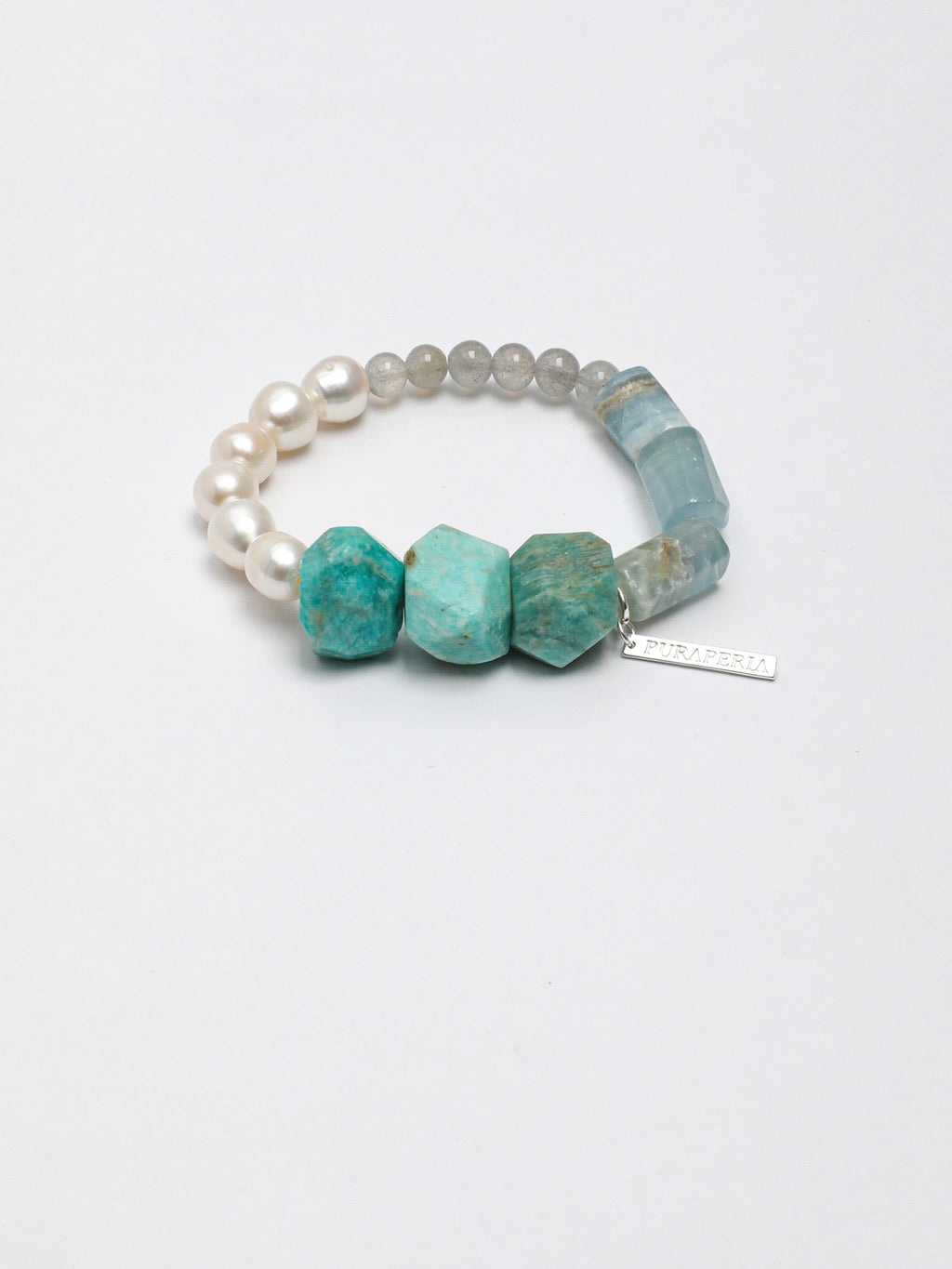 Blue Lake Water Element Bracelet — large freeform amazonite & blue lace stone & S925 Sterling Silver | SENLORE