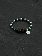 Malachite & Aloeswood Pearl Bracelet — premium aloeswood chips, malachite disc beads, short... | SENLORE