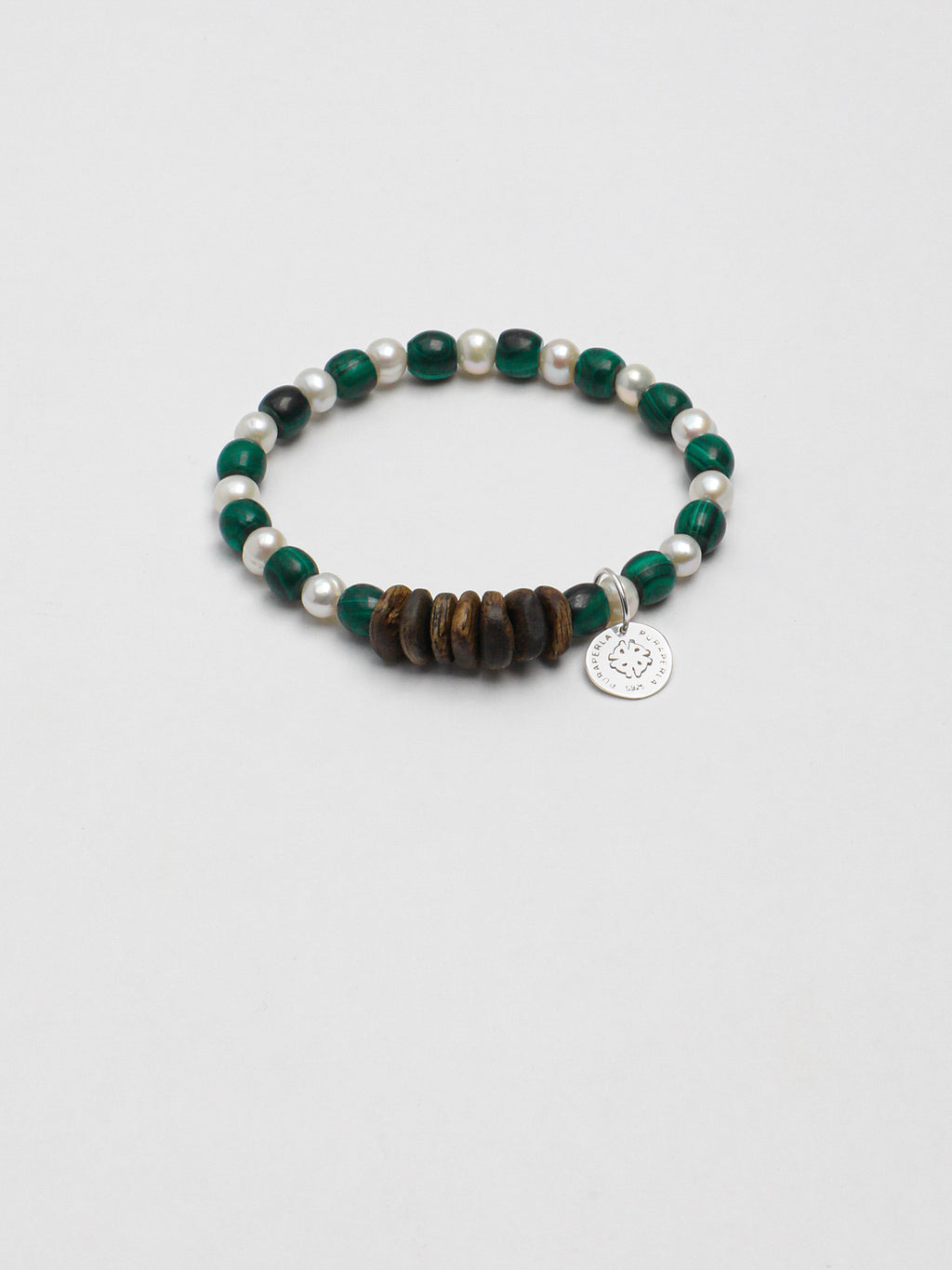 Malachite & Aloeswood Pearl Bracelet — premium aloeswood chips, malachite disc beads, short... | SENLORE
