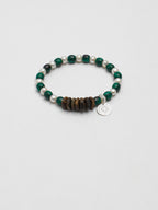 Malachite & Aloeswood Pearl Bracelet — premium aloeswood chips, malachite disc beads, short... | SENLORE