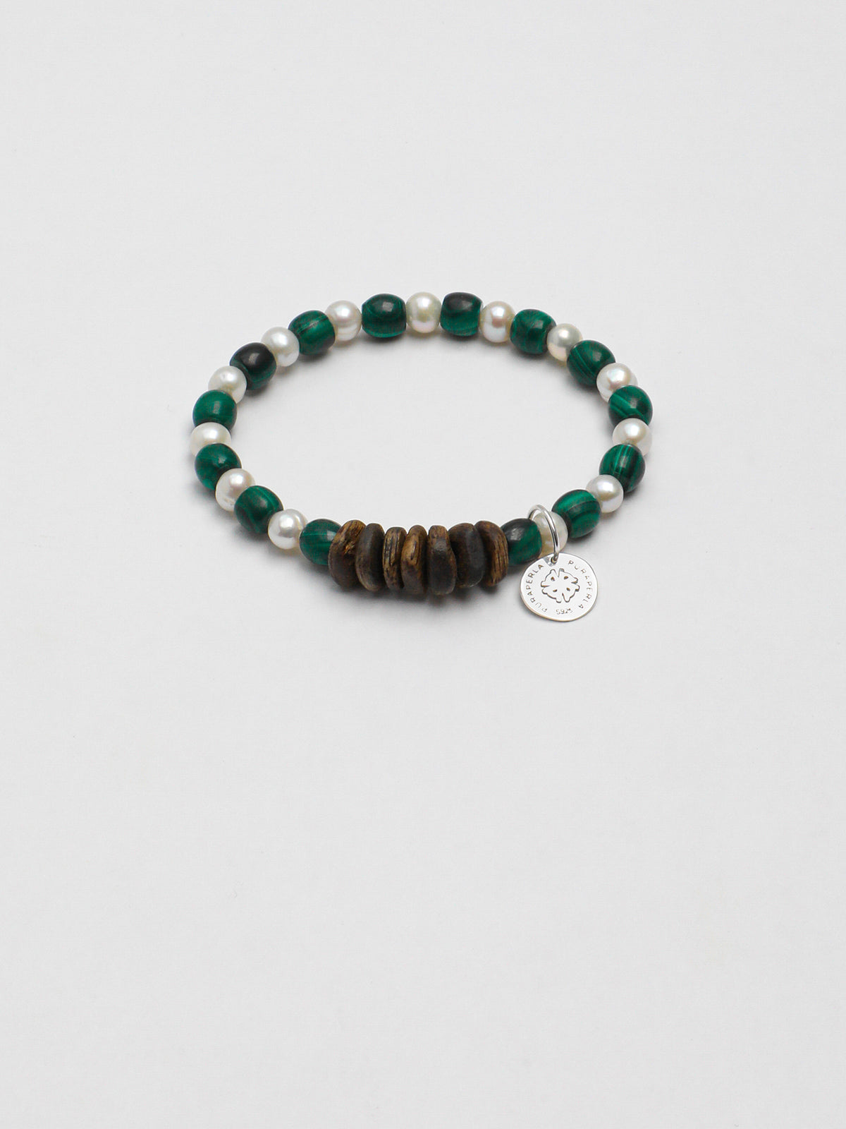 Malachite & Aloeswood Pearl Bracelet — premium aloeswood chips, malachite disc beads, short... | SENLORE