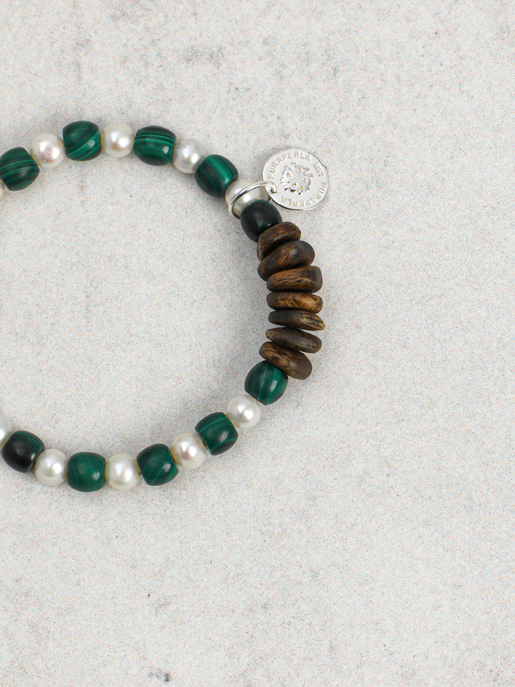 Malachite & Aloeswood Pearl Bracelet — premium aloeswood chips, malachite disc beads, short... | SENLORE