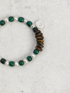 Malachite & Aloeswood Pearl Bracelet — premium aloeswood chips, malachite disc beads, short... | SENLORE