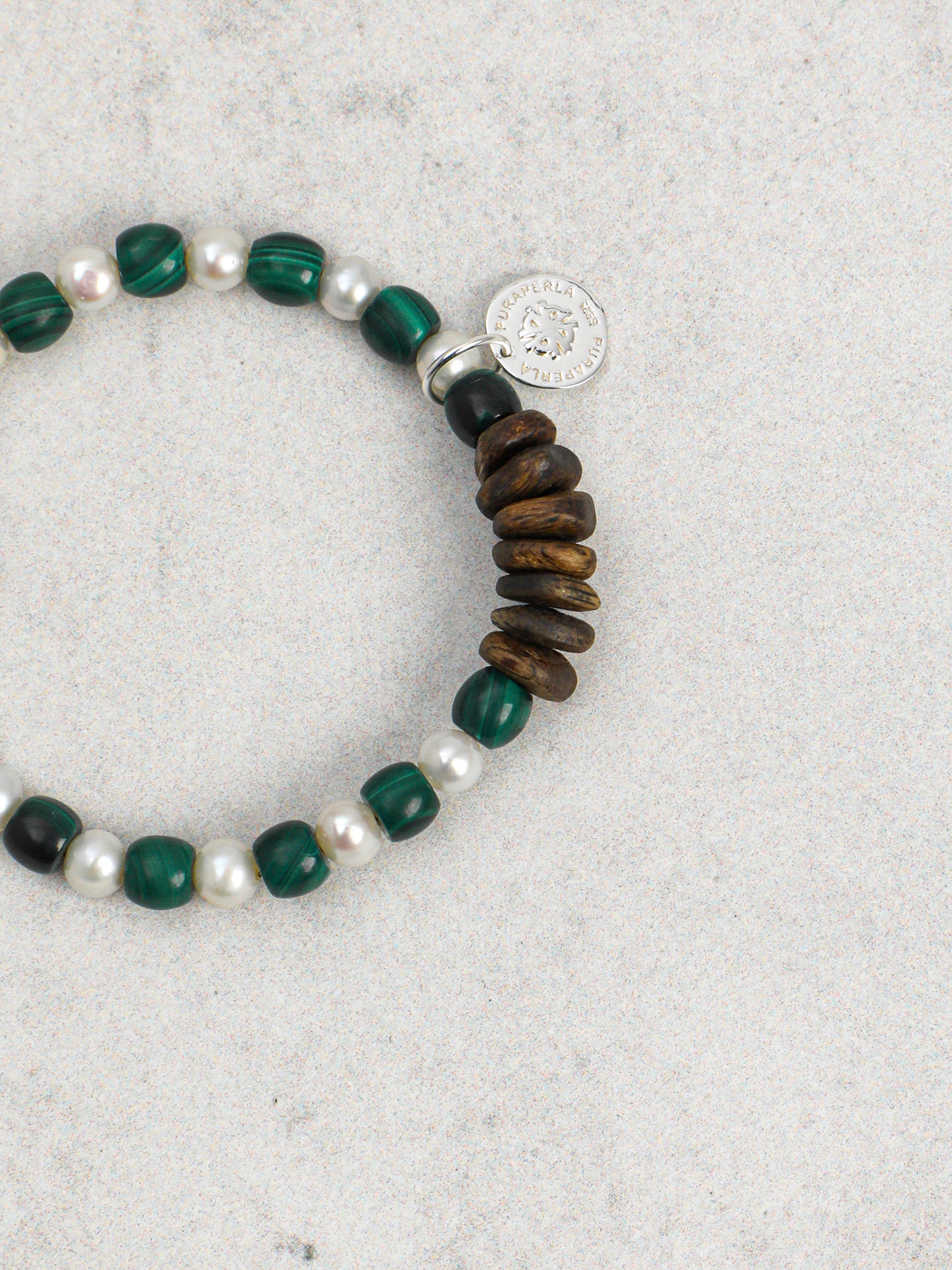 Malachite & Aloeswood Pearl Bracelet — premium aloeswood chips, malachite disc beads, short... | SENLORE