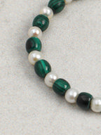 Malachite & Aloeswood Pearl Bracelet — premium aloeswood chips, malachite disc beads, short... | SENLORE