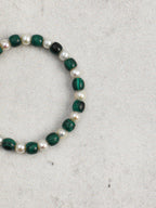 Malachite & Aloeswood Pearl Bracelet — premium aloeswood chips, malachite disc beads, short... | SENLORE