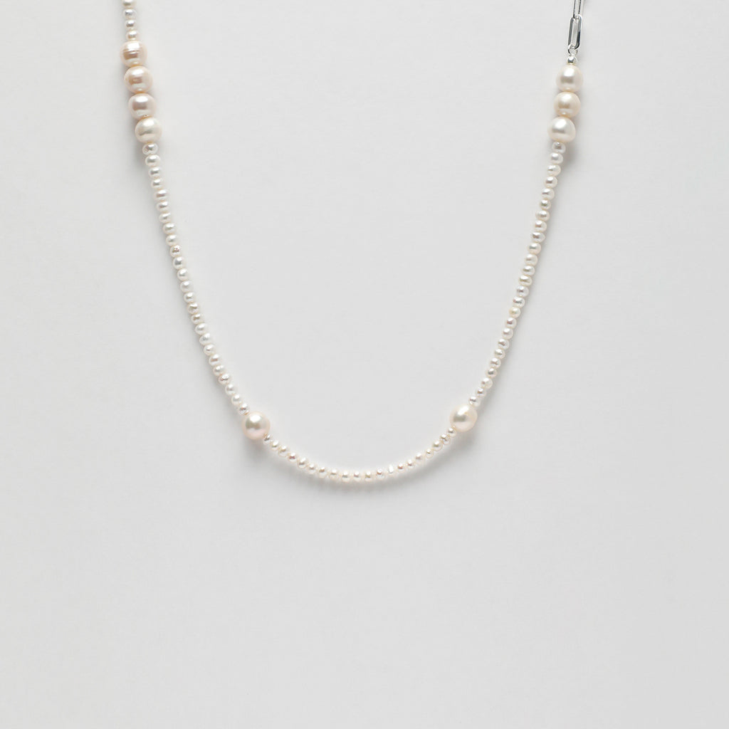 Minimalist Chain-Link Pearl Necklace — natural freshwater pearl, S925 silver clasp, sterlin... | SENLORE