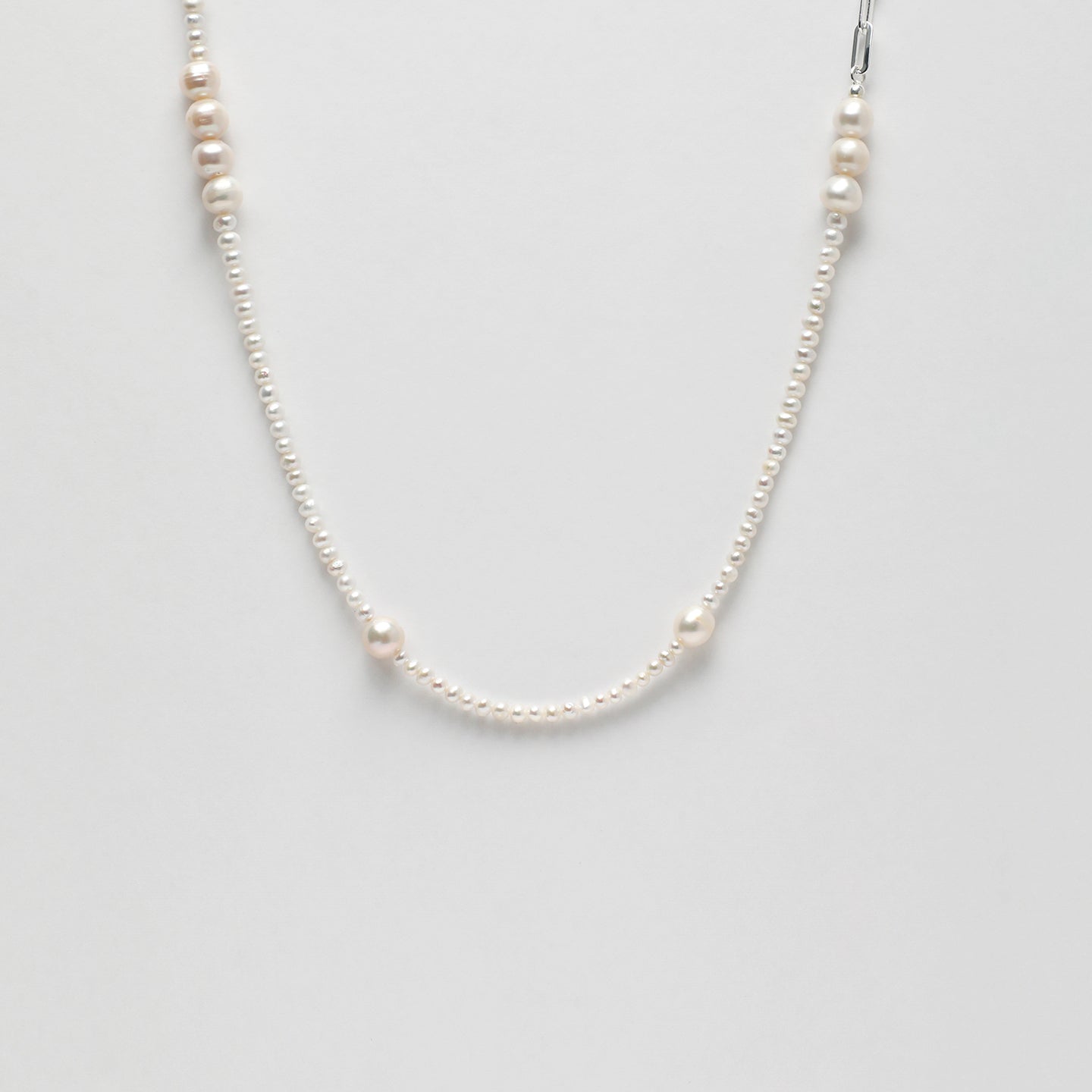 Minimalist Chain-Link Pearl Necklace — natural freshwater pearl, S925 silver clasp, sterlin... | SENLORE