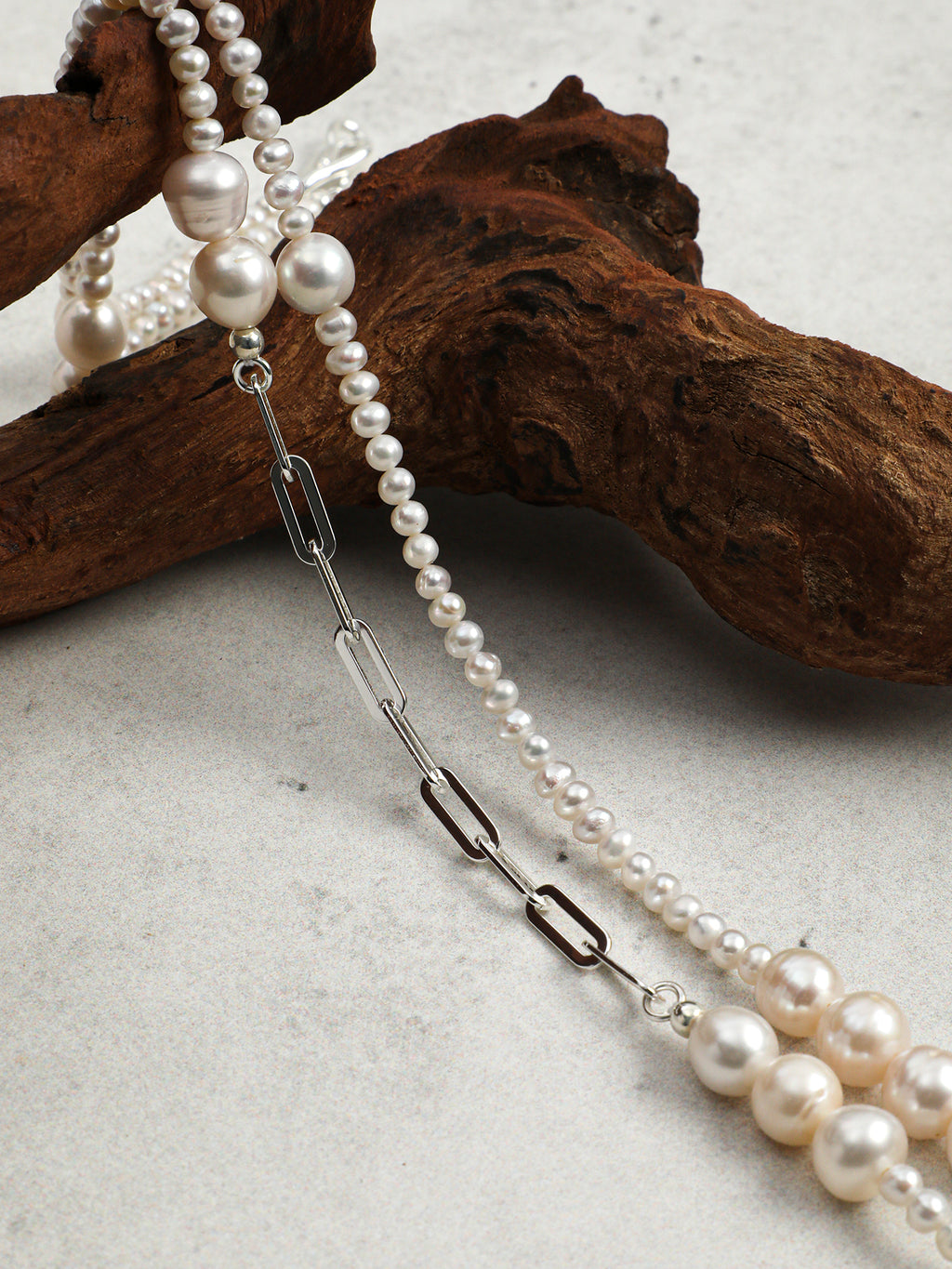 Minimalist Chain-Link Pearl Necklace — natural freshwater pearl, S925 silver clasp, sterlin... | SENLORE