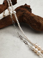 Minimalist Chain-Link Pearl Necklace — natural freshwater pearl, S925 silver clasp, sterlin... | SENLORE