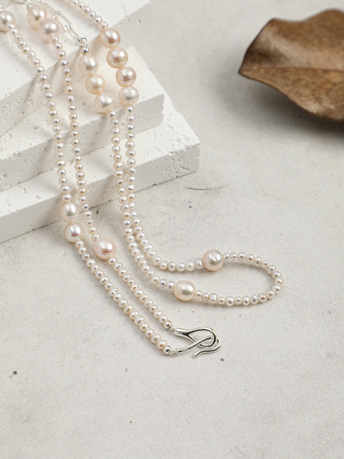 Minimalist Chain-Link Pearl Necklace — natural freshwater pearl, S925 silver clasp, sterlin... | SENLORE