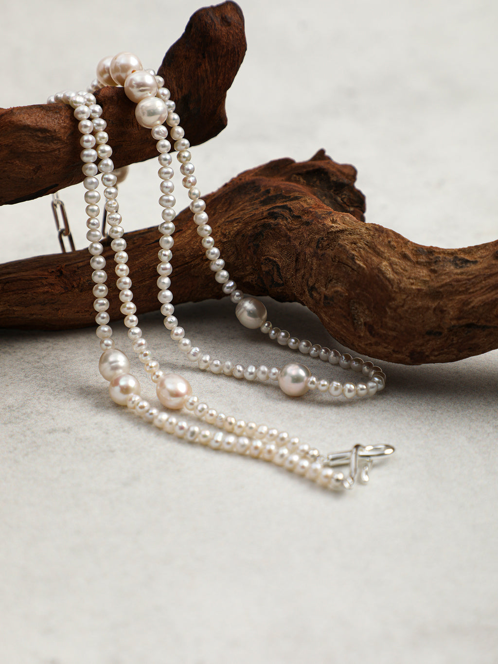 Minimalist Chain-Link Pearl Necklace — natural freshwater pearl, S925 silver clasp, sterlin... | SENLORE