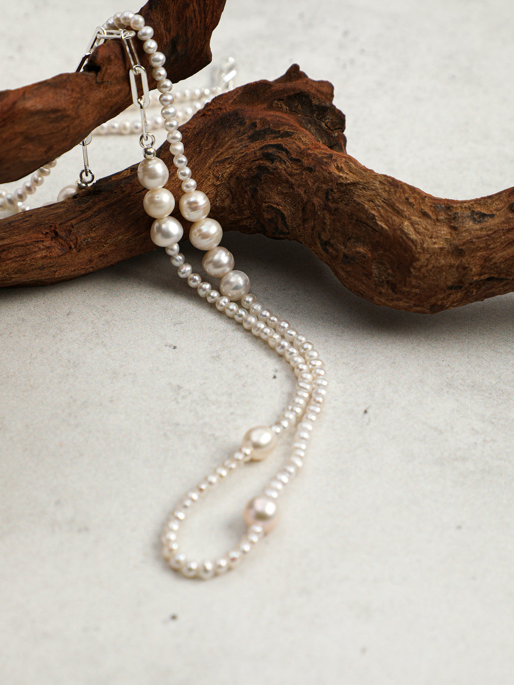 Minimalist Chain-Link Pearl Necklace — natural freshwater pearl, S925 silver clasp, sterlin... | SENLORE
