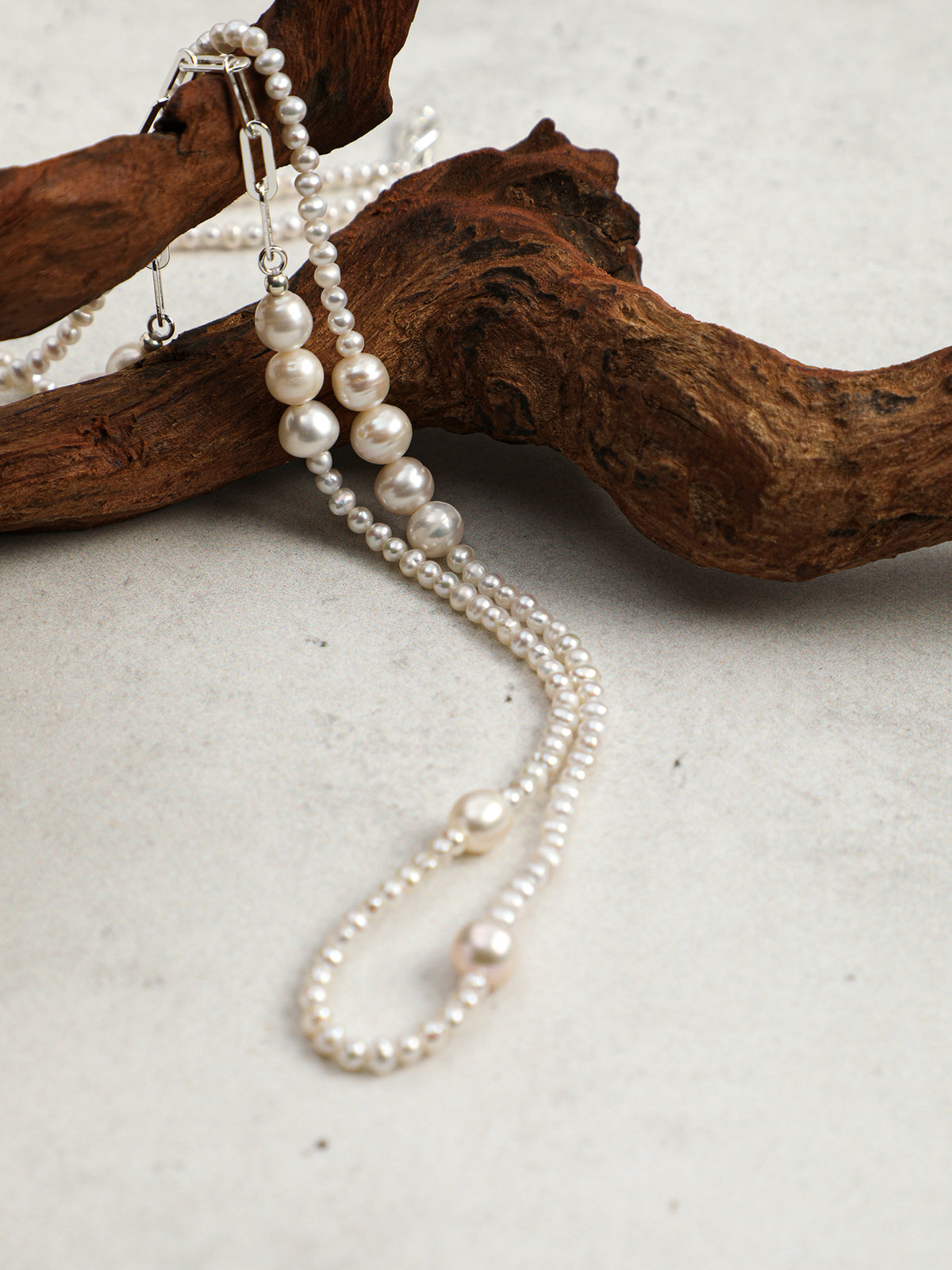 Minimalist Chain-Link Pearl Necklace — natural freshwater pearl, S925 silver clasp, sterlin... | SENLORE