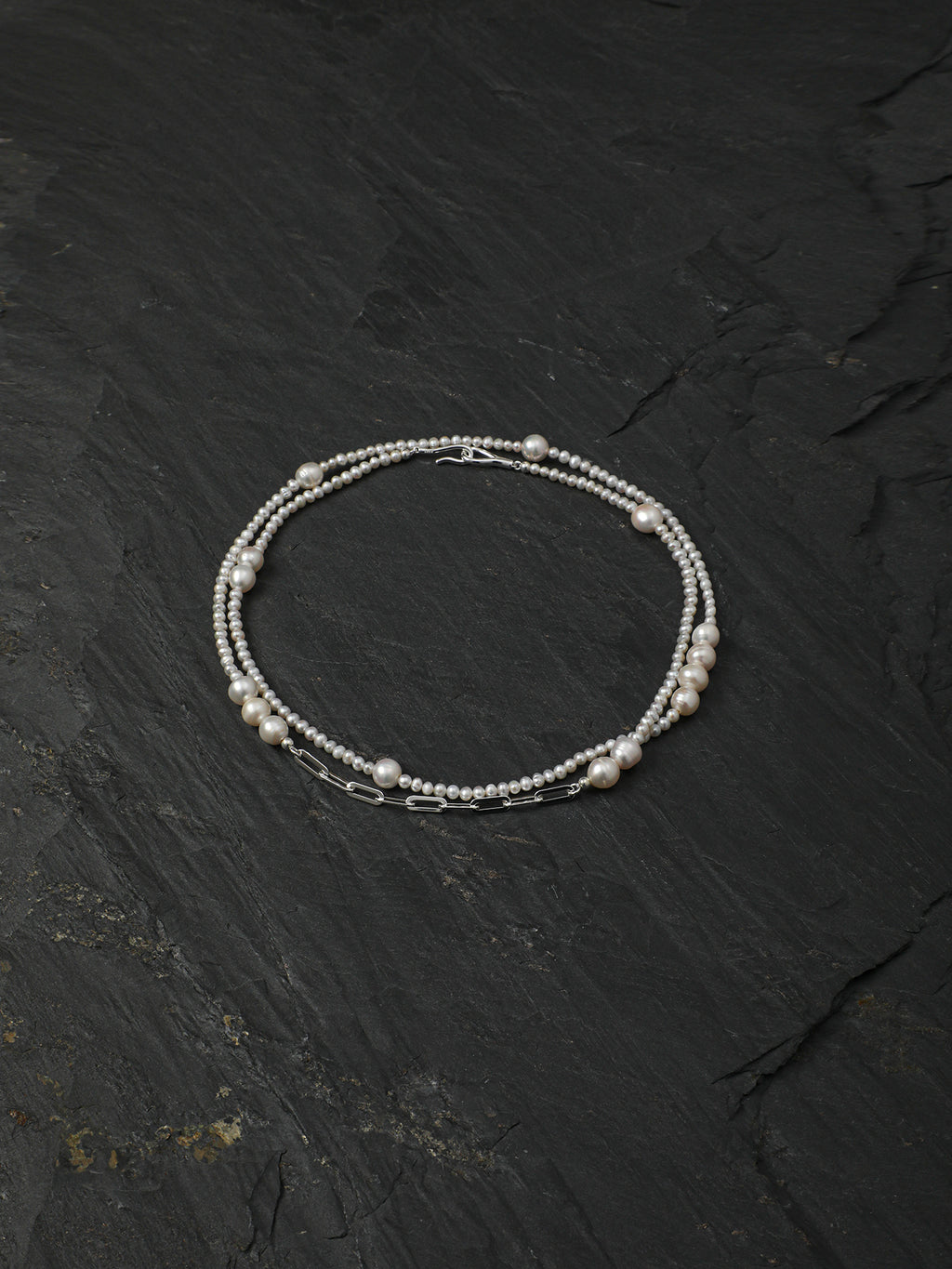 Minimalist Chain-Link Pearl Necklace — natural freshwater pearl, S925 silver clasp, sterlin... | SENLORE