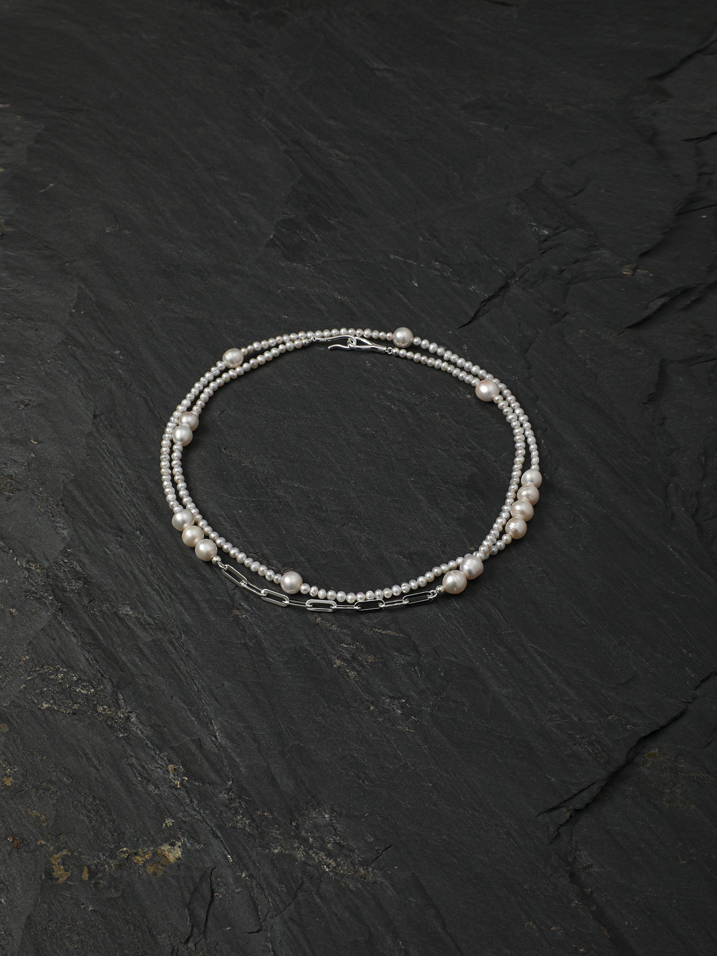 Minimalist Chain-Link Pearl Necklace — natural freshwater pearl, S925 silver clasp, sterlin... | SENLORE