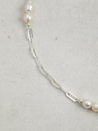 Minimalist Chain-Link Pearl Necklace — natural freshwater pearl, S925 silver clasp, sterlin... | SENLORE