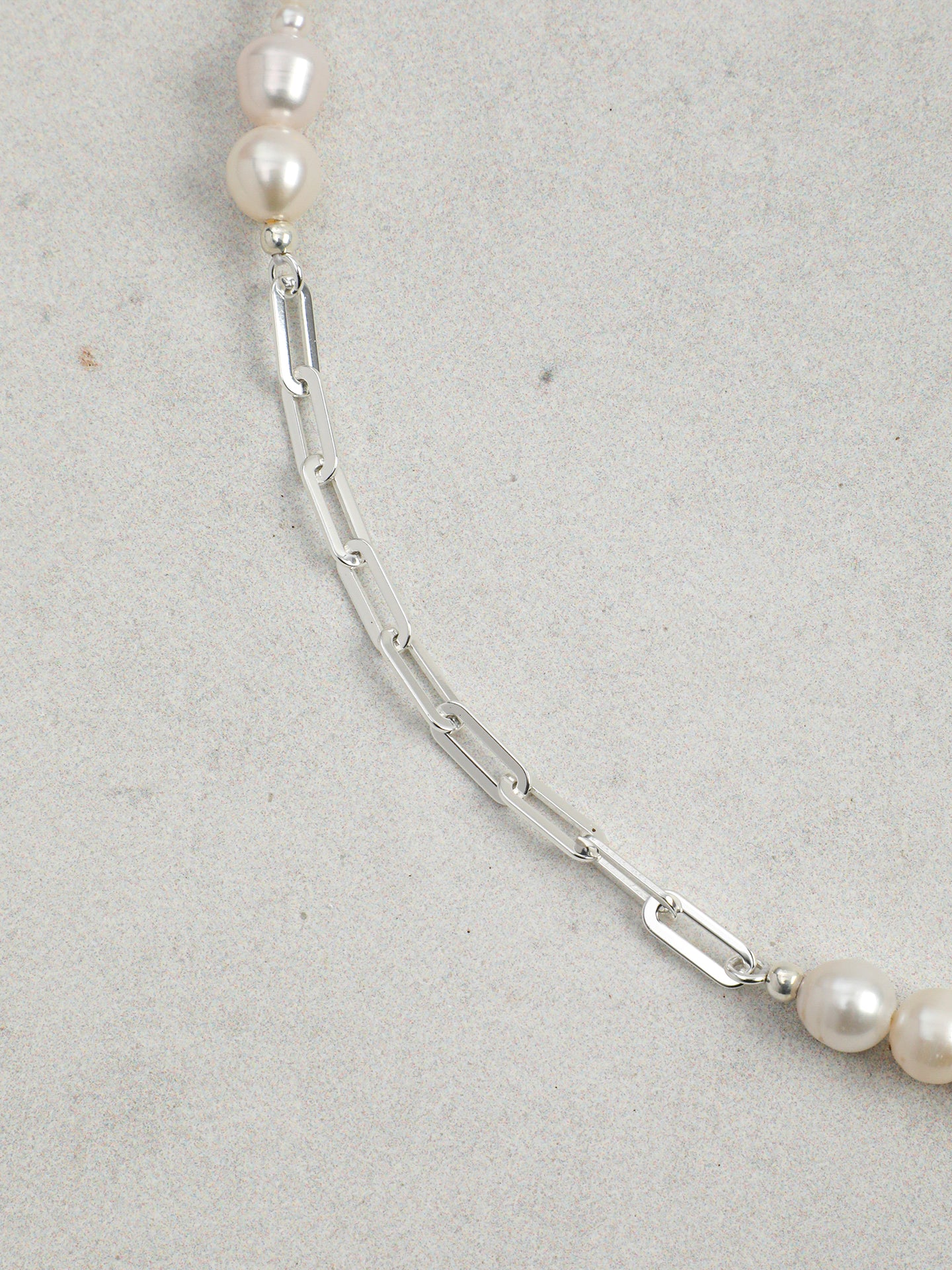 Minimalist Chain-Link Pearl Necklace — natural freshwater pearl, S925 silver clasp, sterlin... | SENLORE