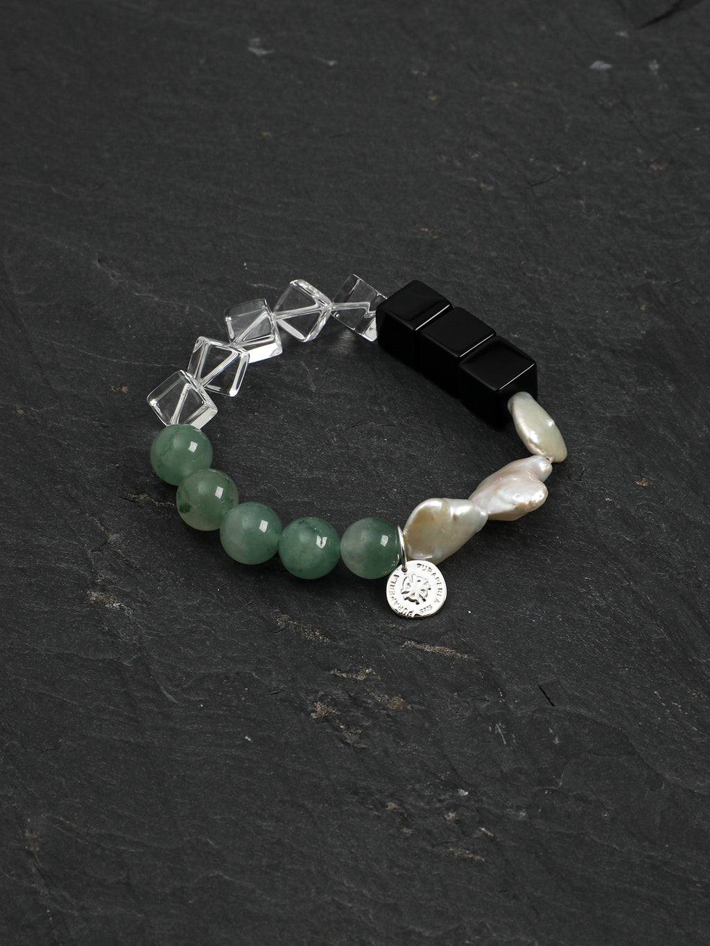 Sugar Cube Crystal & Baroque Jade Bracelet — black agate large cubes, clear quartz large cubes, b... | SENLORE