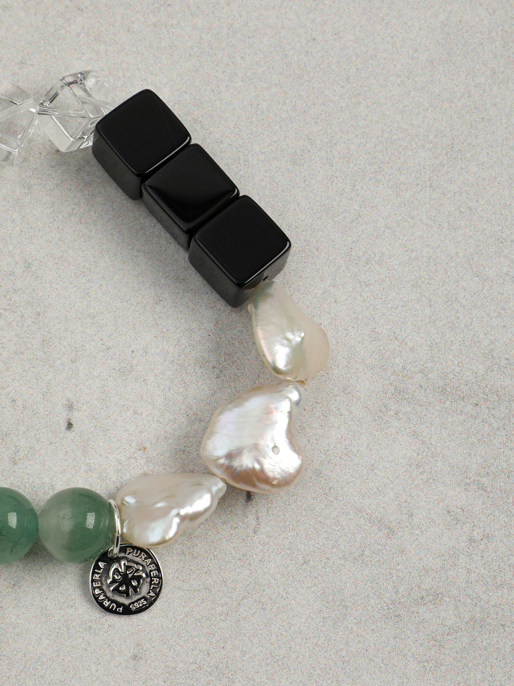 Sugar Cube Crystal & Baroque Jade Bracelet — black agate large cubes, clear quartz large cubes, b... | SENLORE