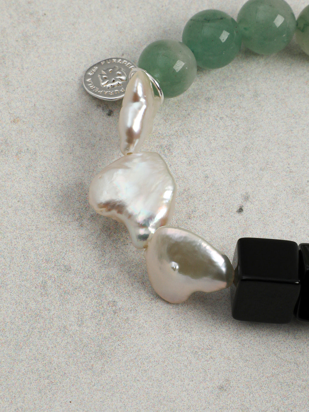 Sugar Cube Crystal & Baroque Jade Bracelet — black agate large cubes, clear quartz large cubes, b... | SENLORE