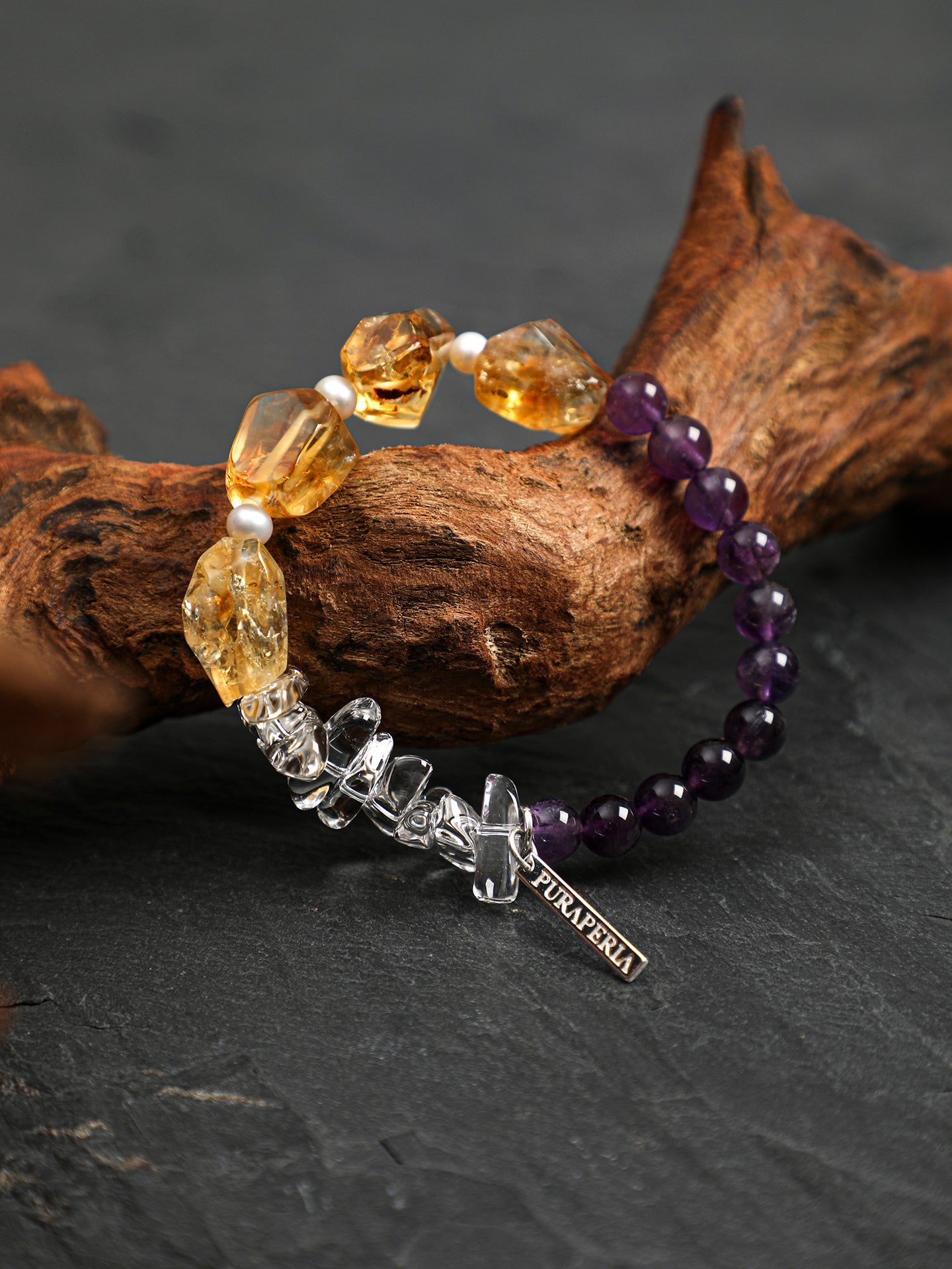 Fortune & Prosperity Multi-Crystal Bracelet — Brazilian citrine freeform, clear quartz long nugget... | SENLORE