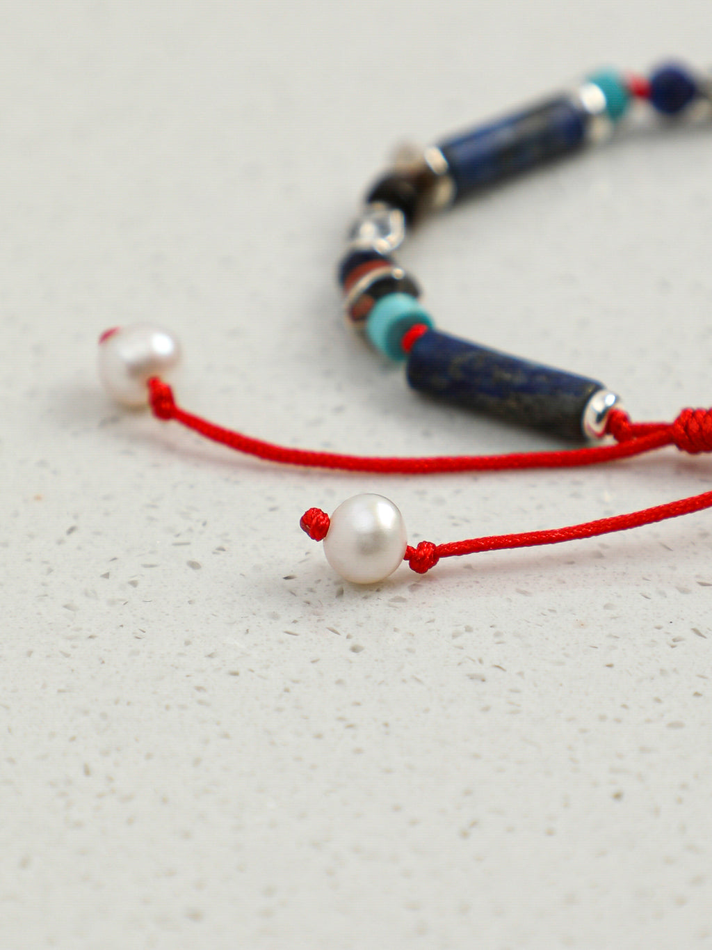 Lapis Lazuli Thai Silver Red Cord Bracelet — lapis lazuli straight tubes, lapis lazuli facet... | SENLORE