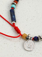Lapis Lazuli Thai Silver Red Cord Bracelet — lapis lazuli straight tubes, lapis lazuli facet... | SENLORE