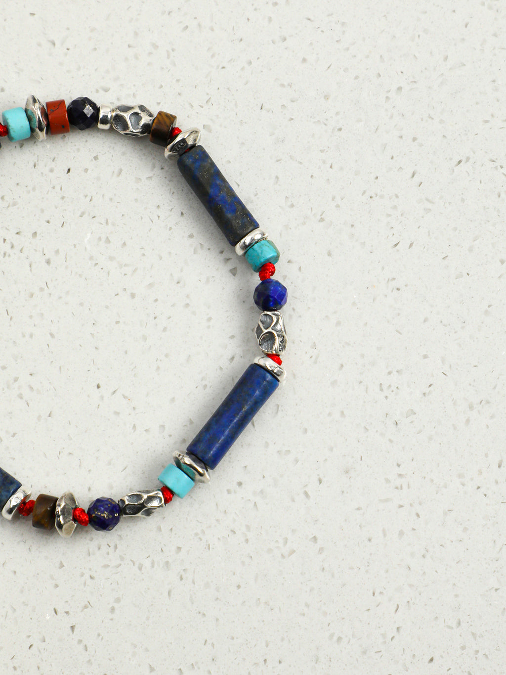 Lapis Lazuli Thai Silver Red Cord Bracelet — lapis lazuli straight tubes, lapis lazuli facet... | SENLORE