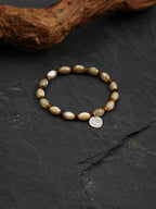 Turban Shell Tiger's Eye Bracelet — beige turban shell seed bead & yellow tiger's eye straight-cut & S925 Sterling Silver | SENLORE