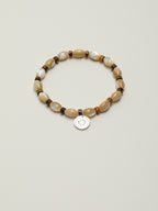 Turban Shell Tiger's Eye Bracelet — beige turban shell seed bead & yellow tiger's eye straight-cut & S925 Sterling Silver | SENLORE