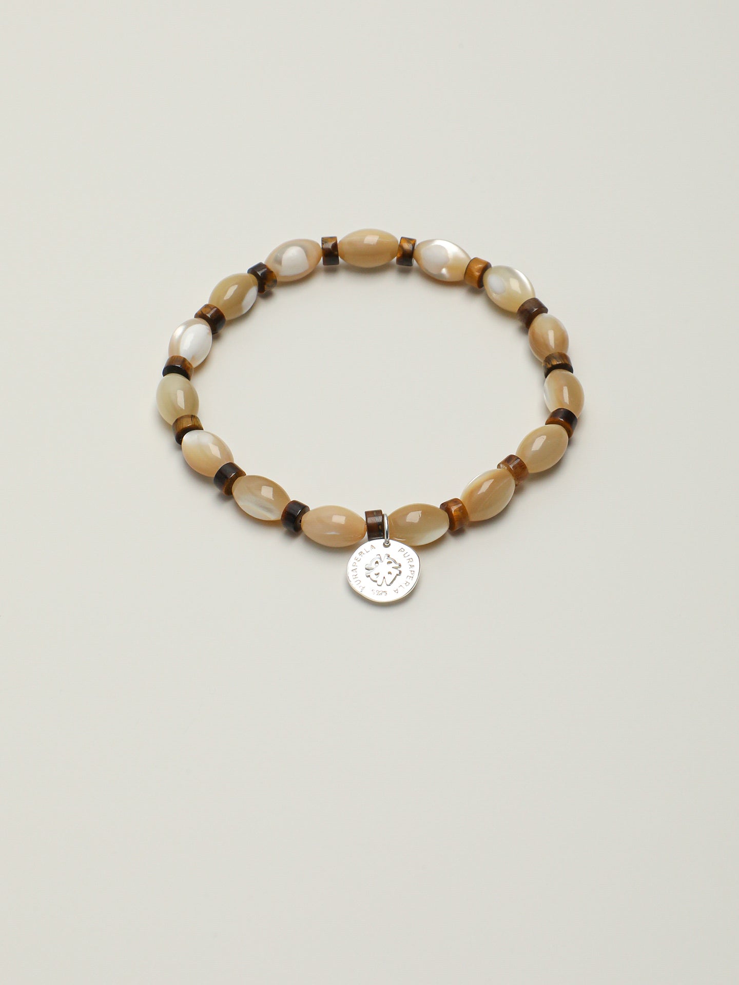 Turban Shell Tiger's Eye Bracelet — beige turban shell seed bead & yellow tiger's eye straight-cut & S925 Sterling Silver | SENLORE