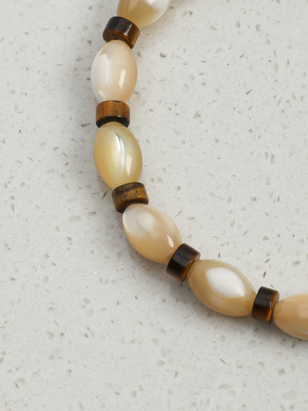 Turban Shell Tiger's Eye Bracelet — beige turban shell seed bead & yellow tiger's eye straight-cut & S925 Sterling Silver | SENLORE