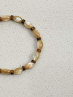 Turban Shell Tiger's Eye Bracelet — beige turban shell seed bead & yellow tiger's eye straight-cut & S925 Sterling Silver | SENLORE