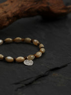 Turban Shell Tiger's Eye Bracelet — beige turban shell seed bead & yellow tiger's eye straight-cut & S925 Sterling Silver | SENLORE