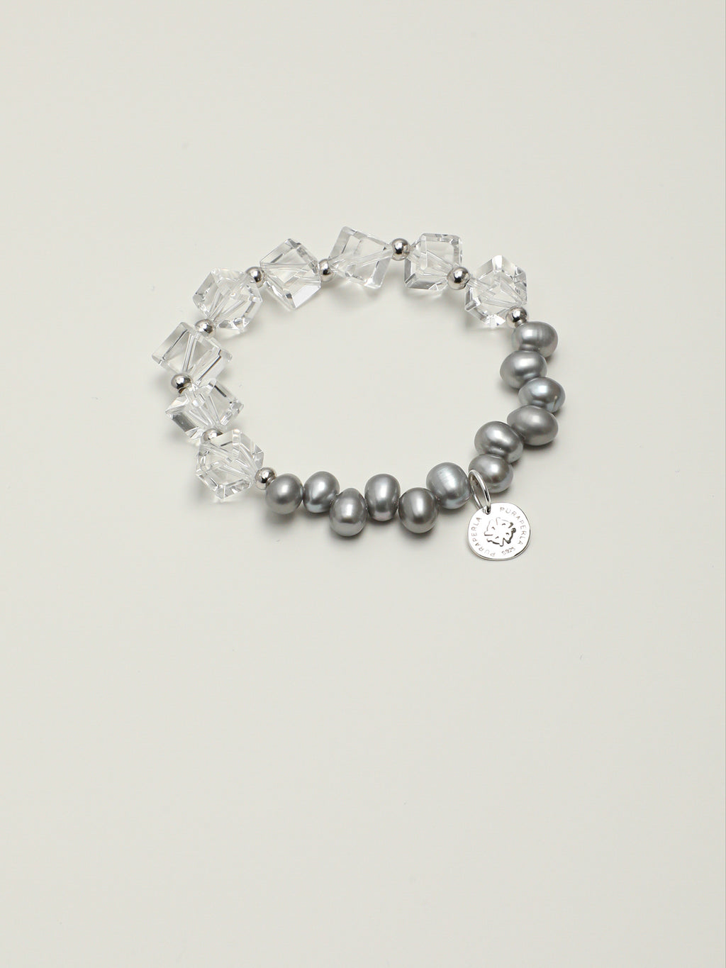White Crystal Grey Pearl Bracelet — flawless white crystal & natural grey pearl & S925 Sterling Silver | SENLORE